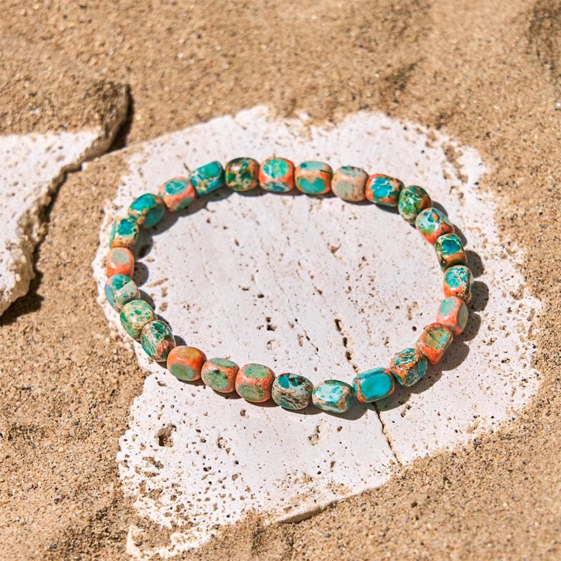 Naturalne kolorowe Buddha Stones , owalne kwadratowe koraliki, bransoletka antystresowa - Pomarańczowy Kamień Cesarski (Obwód nadgarstka: 15-17 cm) - image 0