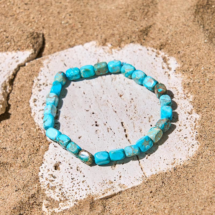 Naturalne kolorowe Buddha Stones , owalne kwadratowe koraliki, bransoletka antystresowa - Jasnoniebieski Kamień Cesarski (Obwód nadgarstka: 15-17 cm) - image 3