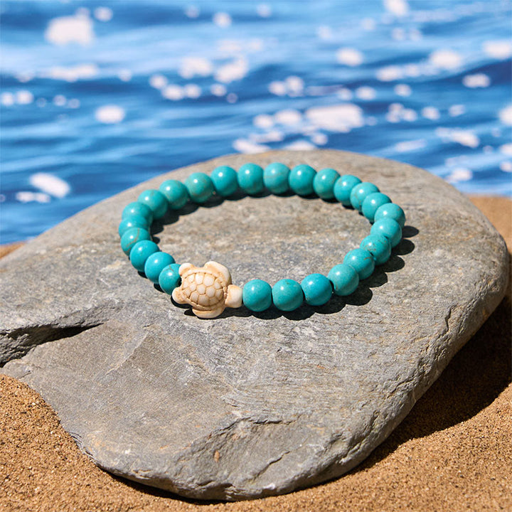 Bransoletka mądrości z naturalnego Buddha Stones, żółwia morskiego, turkusu i spękanego agatu - image 2