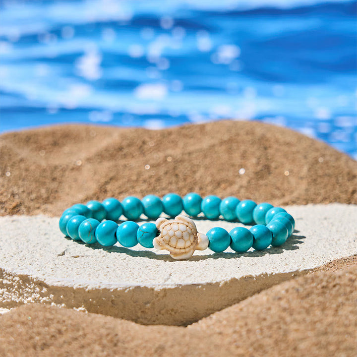 Bransoletka mądrości z naturalnego Buddha Stones, żółwia morskiego, turkusu i spękanego agatu - Turkusowy (obwód nadgarstka: 15-18 cm) - image 0