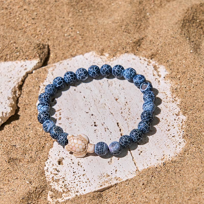 Bransoletka mądrości z naturalnego Buddha Stones, żółwia morskiego, turkusu i spękanego agatu - image 5