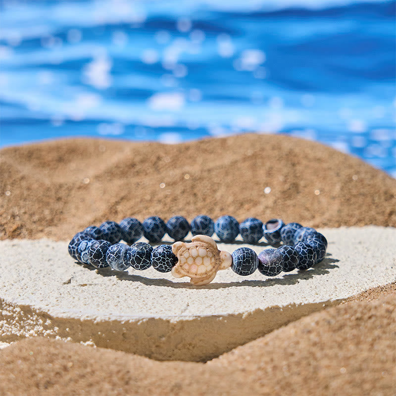 Bransoletka mądrości z naturalnego Buddha Stones, żółwia morskiego, turkusu i spękanego agatu - Agat spękany (obwód nadgarstka: 15-18 cm) - image 4