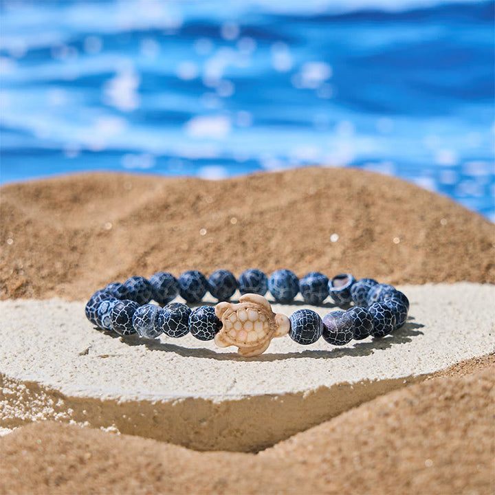 Bransoletka mądrości z naturalnego Buddha Stones, żółwia morskiego, turkusu i spękanego agatu - Agat spękany (obwód nadgarstka: 15-18 cm) - image 4