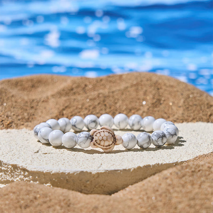 Bransoletka mądrości z naturalnego Buddha Stones, żółwia morskiego, turkusu i spękanego agatu - Biały turkus (obwód nadgarstka: 15-18 cm) - image 8