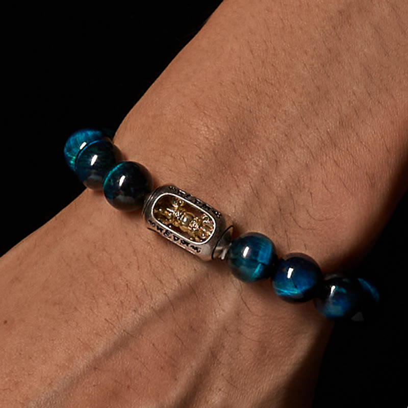 Bransoletka wzmacniająca Om Mani Padme Hum z Buddha Stones, naturalnym niebieskim tygrysim okiem - image 2