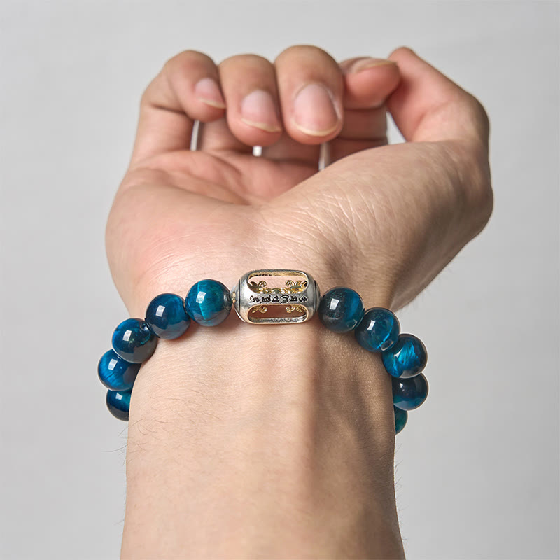 Bransoletka wzmacniająca Om Mani Padme Hum z Buddha Stones, naturalnym niebieskim tygrysim okiem - image 3