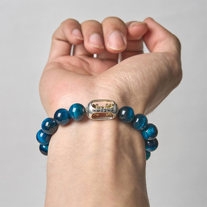 Bransoletka wzmacniająca Om Mani Padme Hum z Buddha Stones, naturalnym niebieskim tygrysim okiem - image 3