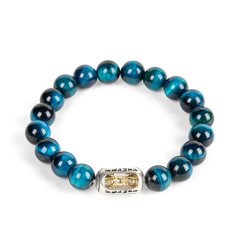 Bransoletka wzmacniająca Om Mani Padme Hum z Buddha Stones, naturalnym niebieskim tygrysim okiem - image 4