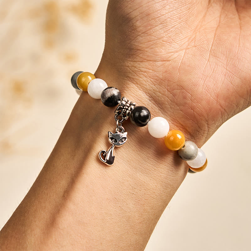 Bransoletka lecznicza z koralików chalcedonowych z naturalnego szarego jaspisu z kamieni Buddha Stones Calico Cat - image 3