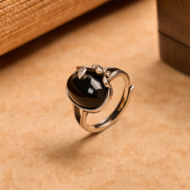 Regulowany pierścień do pielęgnacji z miedzianymi Buddha Stones i kwiatem róży - Miedziana Róża - image 0