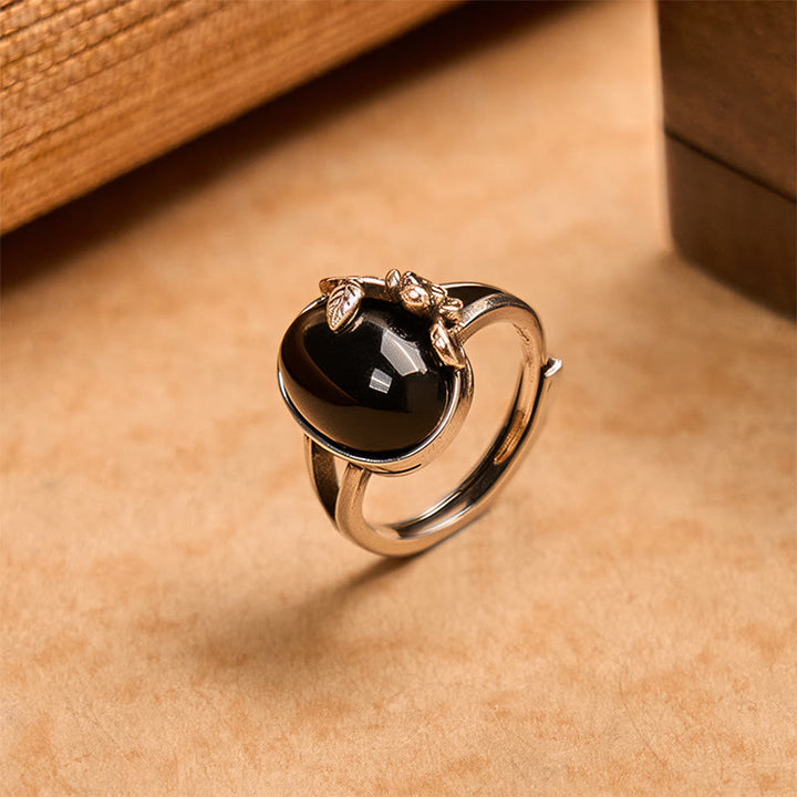 Regulowany pierścień do pielęgnacji z miedzianymi Buddha Stones i kwiatem róży - Miedziana Róża - image 0