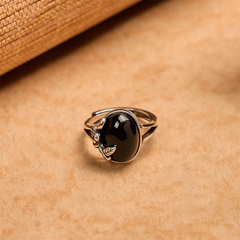 Regulowany pierścień do pielęgnacji z miedzianymi Buddha Stones i kwiatem róży - image 1