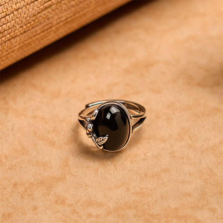 Regulowany pierścień do pielęgnacji z miedzianymi Buddha Stones i kwiatem róży - image 1