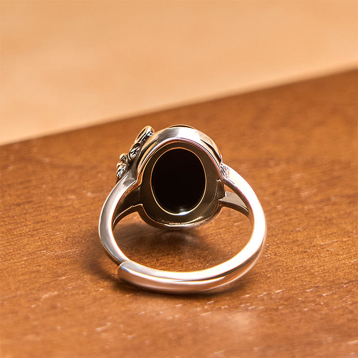 Regulowany pierścień do pielęgnacji z miedzianymi Buddha Stones i kwiatem róży - image 3