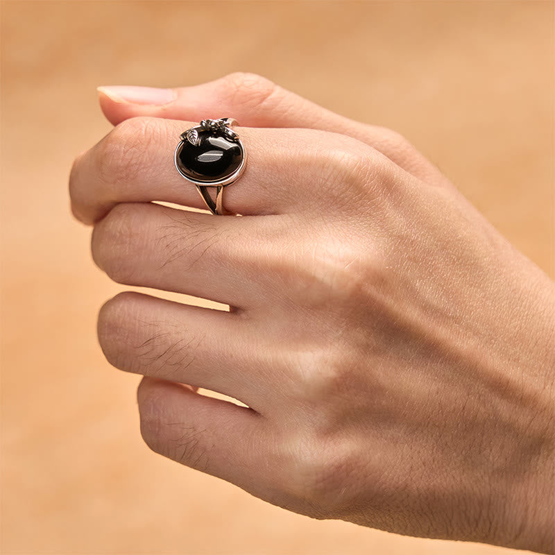 Regulowany pierścień do pielęgnacji z miedzianymi Buddha Stones i kwiatem róży - image 4