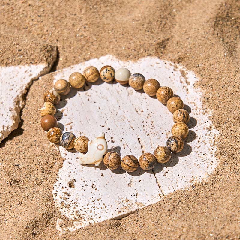 Bransoletka z Buddha Stones , naturalnymi i różnymi kamieniami, z delfinem, zapewniająca równowagę duchową - image 1
