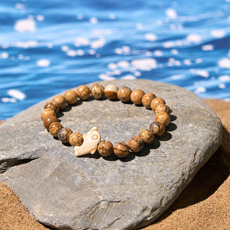 Bransoletka z Buddha Stones , naturalnymi i różnymi kamieniami, z delfinem, zapewniająca równowagę duchową - image 2