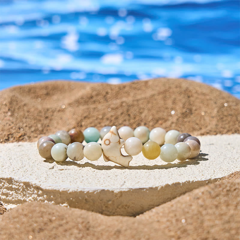 Bransoletka z Buddha Stones , naturalnymi i różnymi kamieniami, z delfinem, zapewniająca równowagę duchową - Amazonit (obwód nadgarstka: 15-18 cm) - image 8