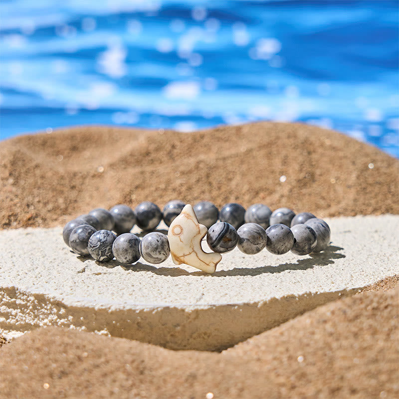 Bransoletka z Buddha Stones , naturalnymi i różnymi kamieniami, z delfinem, zapewniająca równowagę duchową - Szary jaspis (obwód nadgarstka: 15-18 cm) - image 16