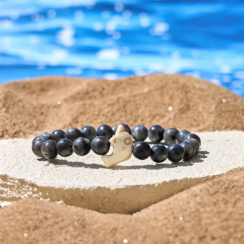 Bransoletka z Buddha Stones , naturalnymi i różnymi kamieniami, z delfinem, zapewniająca równowagę duchową - Czarny brokatowy kamień (obwód nadgarstka: 15-18 cm) - image 20