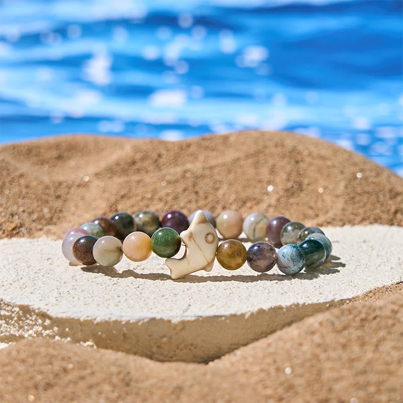 Bransoletka z Buddha Stones , naturalnymi i różnymi kamieniami, z delfinem, zapewniająca równowagę duchową - Agat indyjski (obwód nadgarstka: 15-18 cm) - image 28
