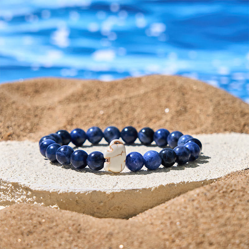 Naturalne Buddha Stones , różne kamienie, bransoletka z motywem słonia, siła duchowa - Sodalit (obwód nadgarstka: 15-18 cm) - image 0