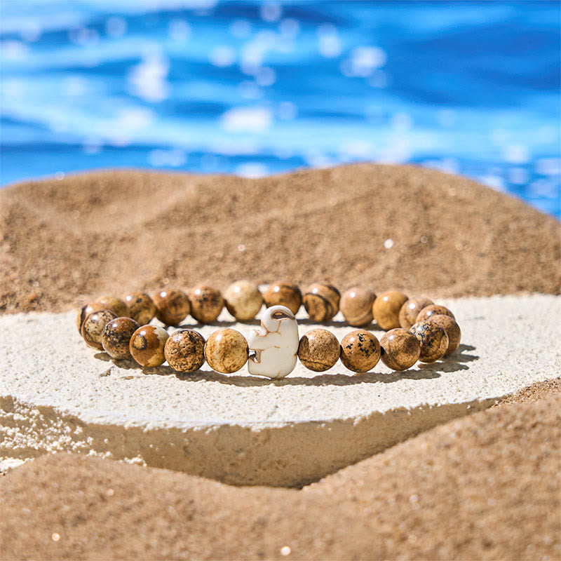 Naturalne Buddha Stones , różne kamienie, bransoletka z motywem słonia, siła duchowa - Jaspis obrazkowy (obwód nadgarstka: 15-18 cm) - image 5