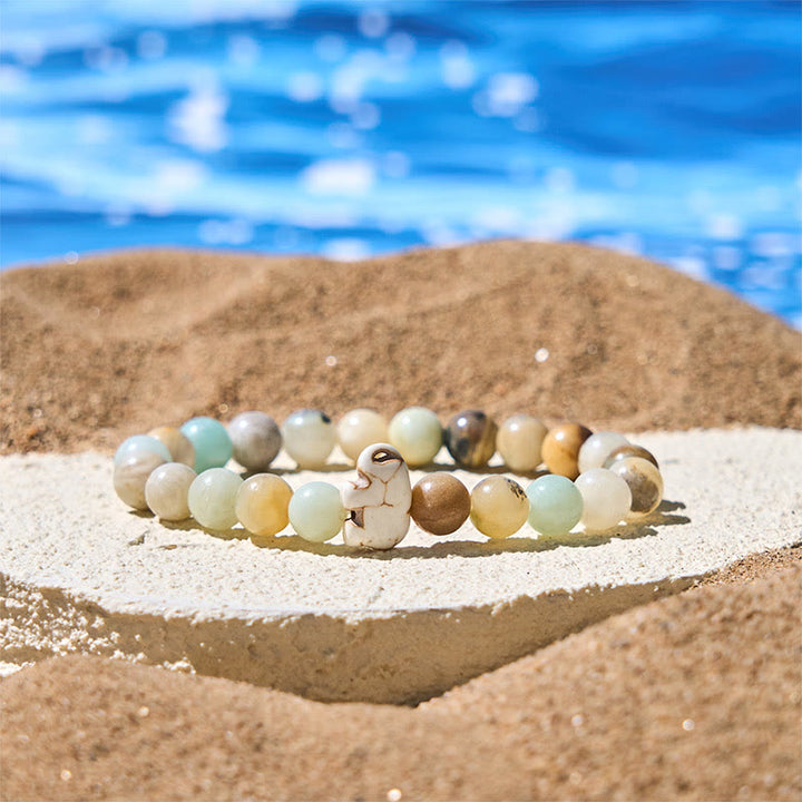 Naturalne Buddha Stones , różne kamienie, bransoletka z motywem słonia, siła duchowa - Amazonit (obwód nadgarstka: 15-18 cm) - image 13
