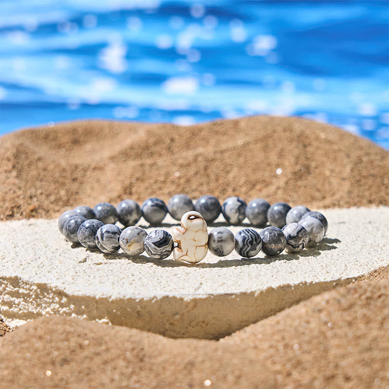 Naturalne Buddha Stones , różne kamienie, bransoletka z motywem słonia, siła duchowa - Szary jaspis (obwód nadgarstka: 15-18 cm) - image 21
