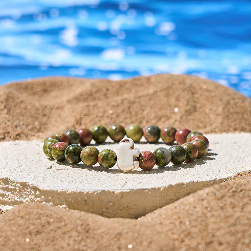 Naturalne Buddha Stones , różne kamienie, bransoletka z motywem słonia, siła duchowa - Unakit (obwód nadgarstka: 15-18 cm) - image 25