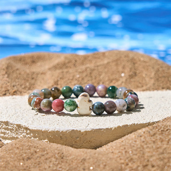 Naturalne Buddha Stones , różne kamienie, bransoletka z motywem słonia, siła duchowa - Agat indyjski (obwód nadgarstka: 15-18 cm) - image 29