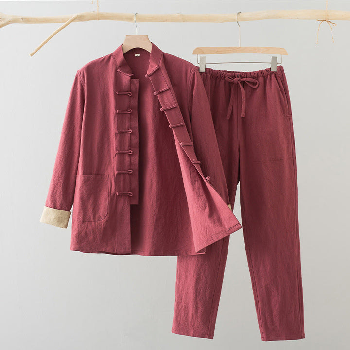 Buddha Stones , 2-częściowy zestaw Tang Suit, męski, bawełniany, z długim rękawem, guzikami żaby i spodniami, z kieszeniami - Łosoś - US/UK/AU44, EU54 (4XL) - image 18