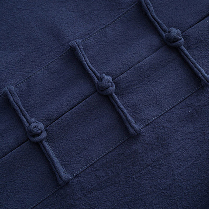 Buddha Stones , 2-częściowy zestaw Tang Suit, męski, bawełniany, z długim rękawem, guzikami żaby i spodniami, z kieszeniami - image 7