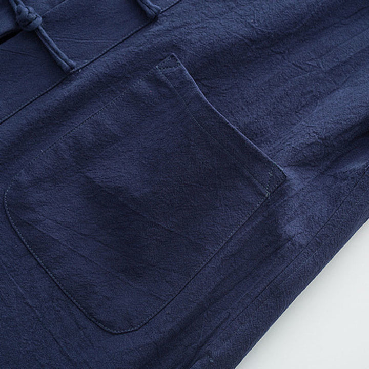 Buddha Stones , 2-częściowy zestaw Tang Suit, męski, bawełniany, z długim rękawem, guzikami żaby i spodniami, z kieszeniami - image 9