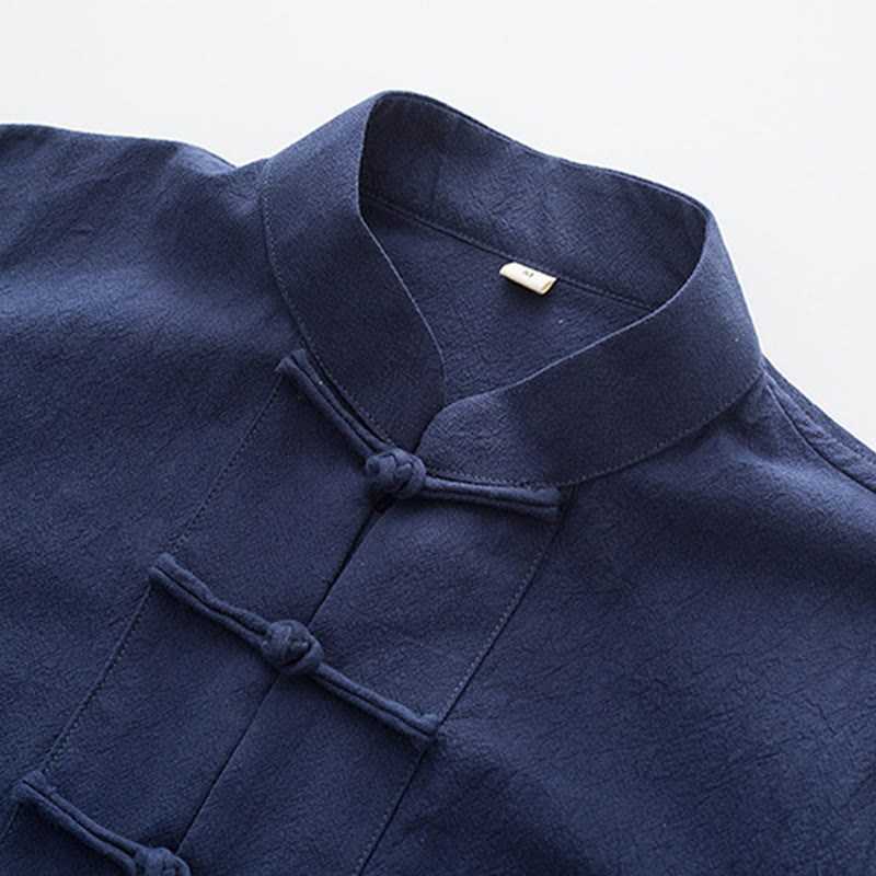 Buddha Stones , 2-częściowy zestaw Tang Suit, męski, bawełniany, z długim rękawem, guzikami żaby i spodniami, z kieszeniami - image 5