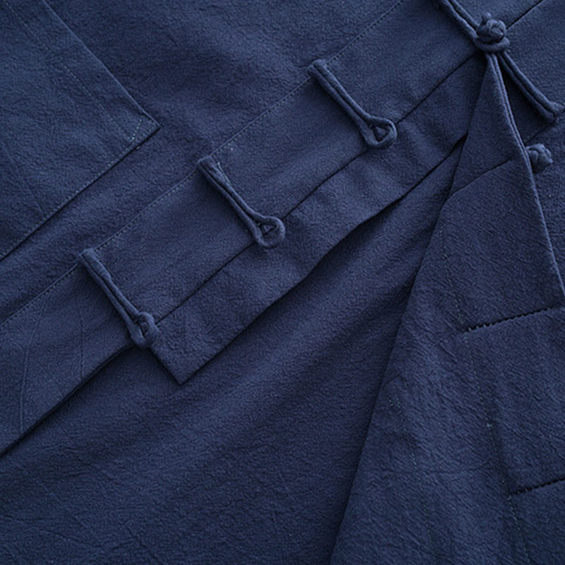 Buddha Stones , 2-częściowy zestaw Tang Suit, męski, bawełniany, z długim rękawem, guzikami żaby i spodniami, z kieszeniami - image 8