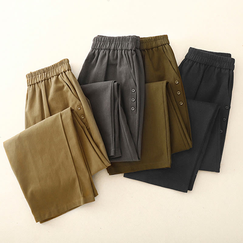 Spodnie damskie z bawełny i poliestru z kieszeniami i guzikami zatrzaskowymi Buddha Stones - image 16