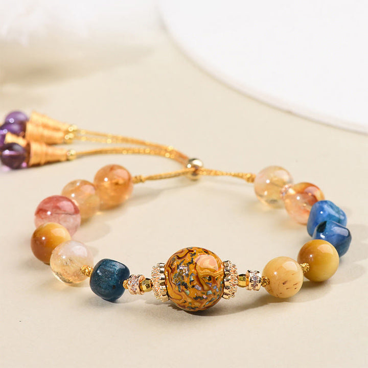 Bransoletka mocy z Buddha Stones, koralików tybetańskich z lakieru, tkana ręcznie z różnych kryształów - Koraliki lakierowane i różne kryształy (obwód nadgarstka: 15-25 cm) - image 0