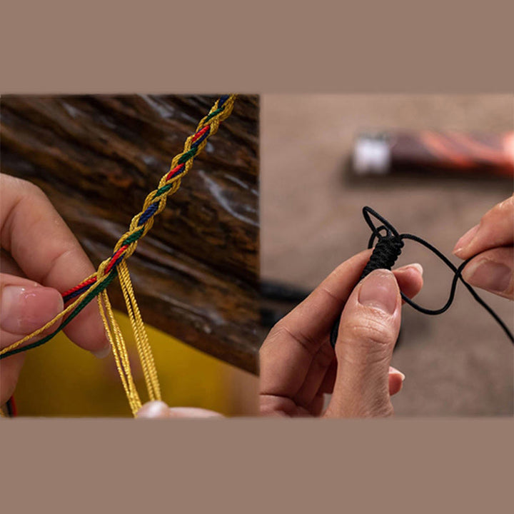 Bransoletka ochronna z sznurka z Buddha Stones, ręcznie robiona, tybetańska, z dziewięcioma oczkami koralików Dzi - image 4