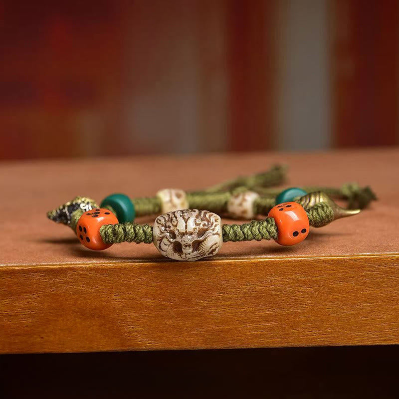 Bransoletka z liną, ręcznie robiona, z motywem smoka i Buddha Stones - image 3