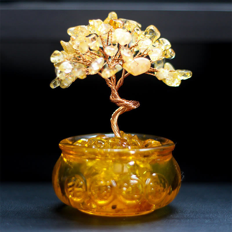 Buddha Stones Różnorodne Kryształy Cytryn Ametyst Różowy Kryształ Drzewo Dobrobytu Dekoracja Domu - Cytryn 6*10cm - image 0