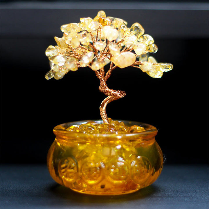 Buddha Stones Różnorodne Kryształy Cytryn Ametyst Różowy Kryształ Drzewo Dobrobytu Dekoracja Domu - Cytryn 6*10cm - image 0