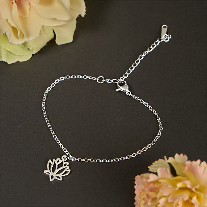 Bransoletka oświecenia z Buddha Stones i wzorem lotosu ze stali tytanowej - Srebrzysty (obwód nadgarstka: 15-20 cm) - image 0