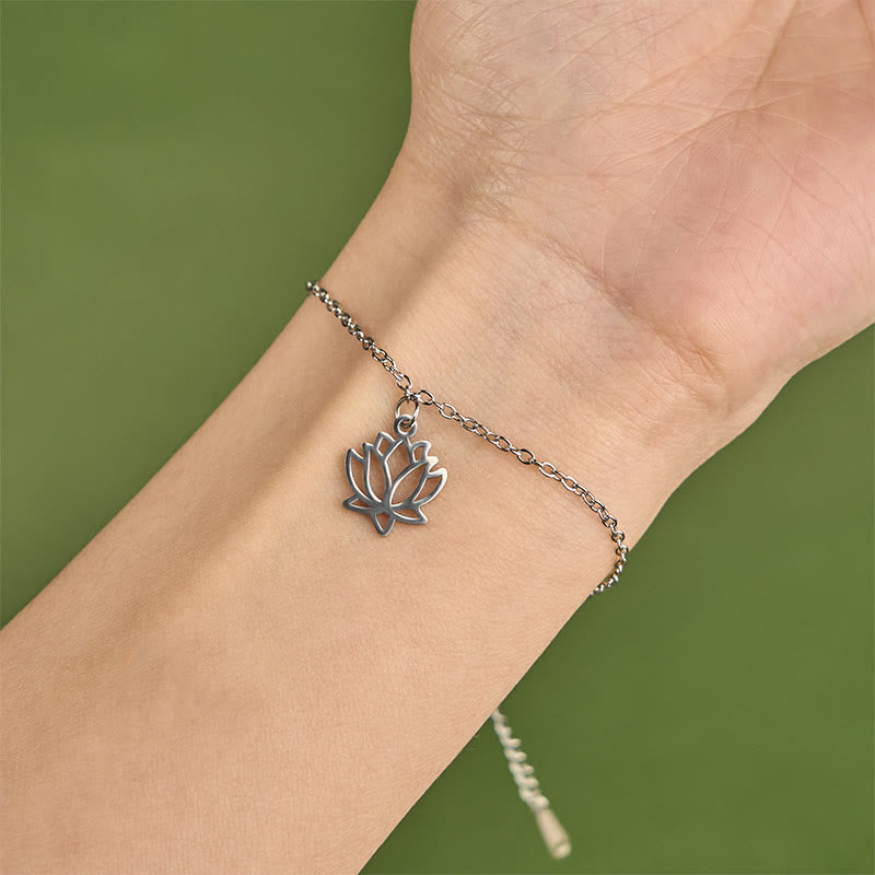 Bransoletka oświecenia z Buddha Stones i wzorem lotosu ze stali tytanowej - image 3