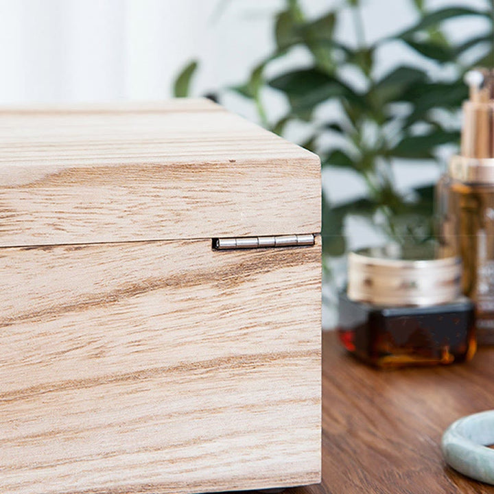 Buddha Stones Retro Beżowe Drewniane Pudełko Na Biżuterię Dwuwarstwowe Pudełko Do Przechowywania Biżuterii Z Lustrem - image 10