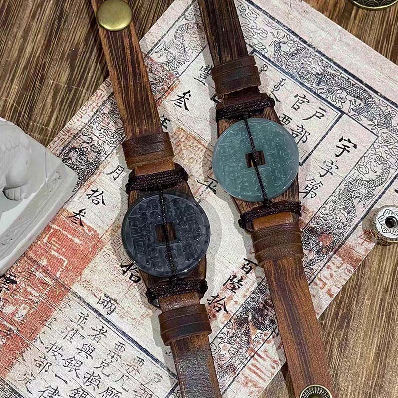 Bransoletka ze skóry z Buddha Stones i duchami gór z jadeitu, wydaj pieniądze i dobrobyt  - image 2