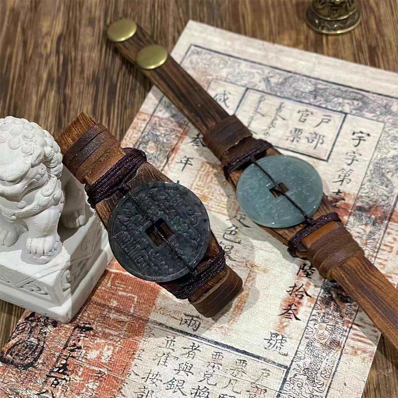 Bransoletka ze skóry z Buddha Stones i duchami gór z jadeitu, wydaj pieniądze i dobrobyt  - image 4