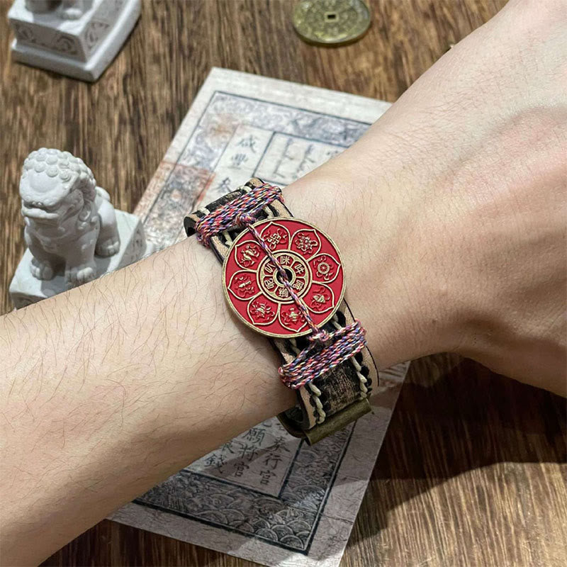 Bransoletka ze skóry z Buddha Stones , lotosem cynobrowym, błogosławieństwem Om Mani Padme Hum  - image 4