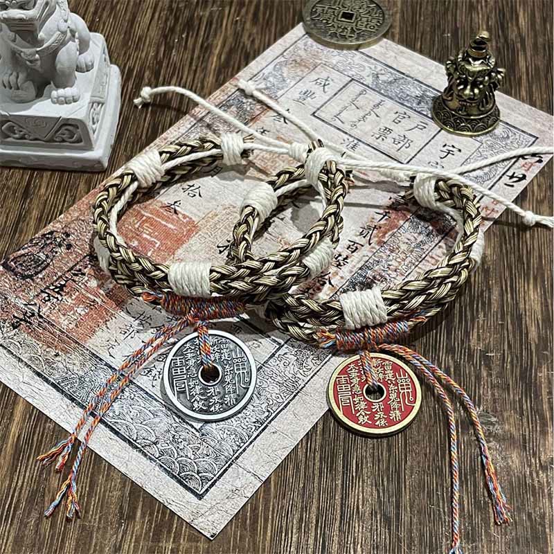 Wielowarstwowa bransoletka z Buddha Stones z motywem duchów górskich. Wydaj pieniądze. Kolorowa pleciona lina.  - image 5