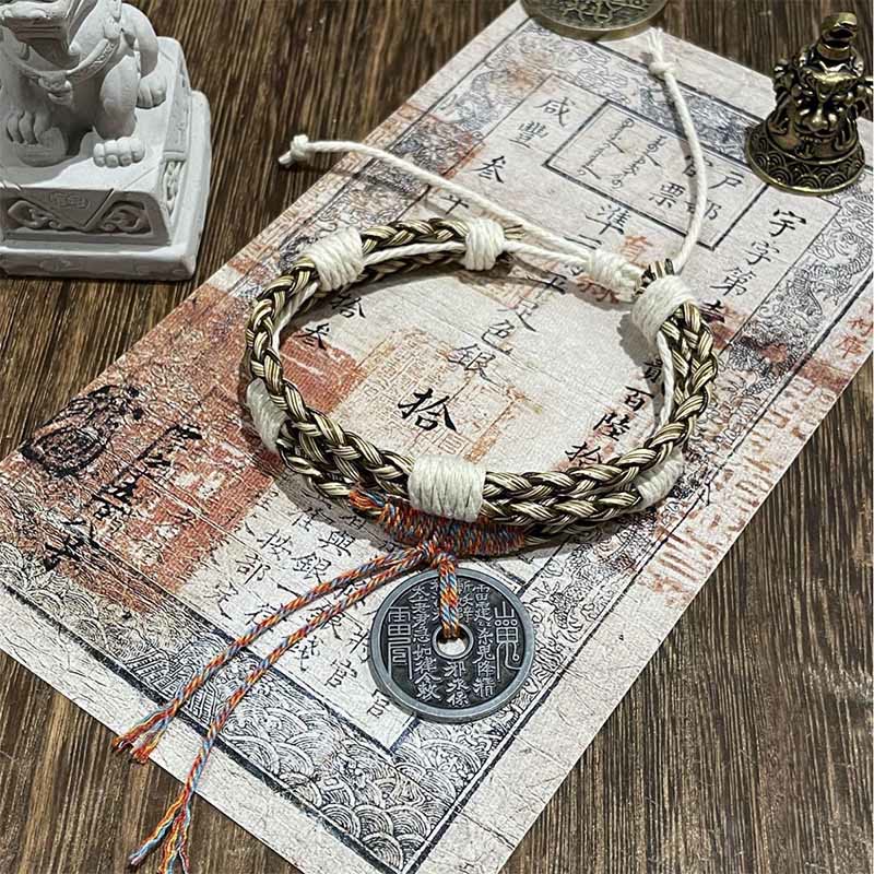 Wielowarstwowa bransoletka z Buddha Stones z motywem duchów górskich. Wydaj pieniądze. Kolorowa pleciona lina.  - Duchy Gór Szarych wydają pieniądze (obwód nadgarstka: 15-19 cm) - image 3